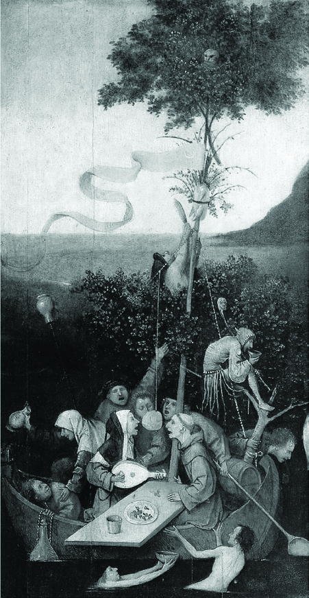 图1. 希罗尼穆斯·博斯，《愚人船》（1490–1500）。