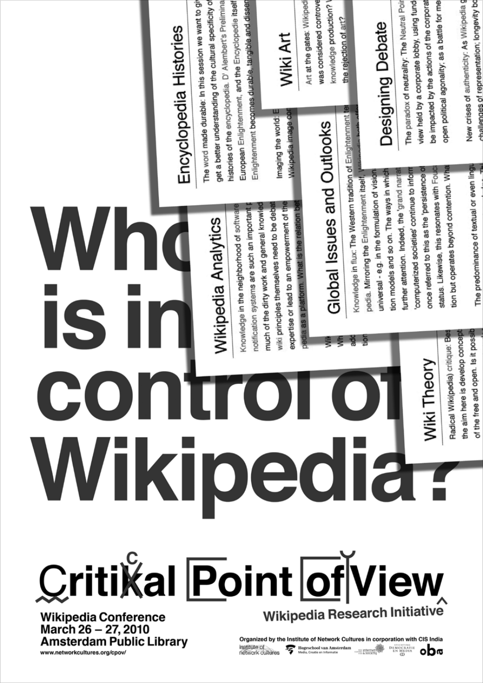 “谁在控制维基百科?”阿姆斯特丹 CPOV 会议海报,2010 年 3 月 26–27 日。
