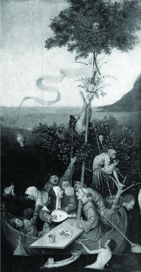 图1. 希罗尼穆斯·博斯《愚人船》（1490—1500）局部