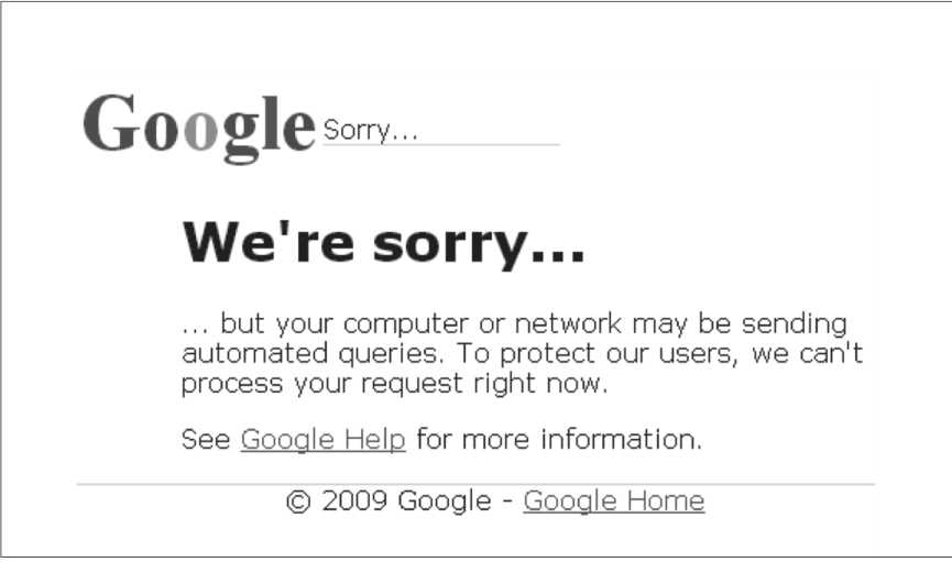图 1.Google 搜索的错误提示。
