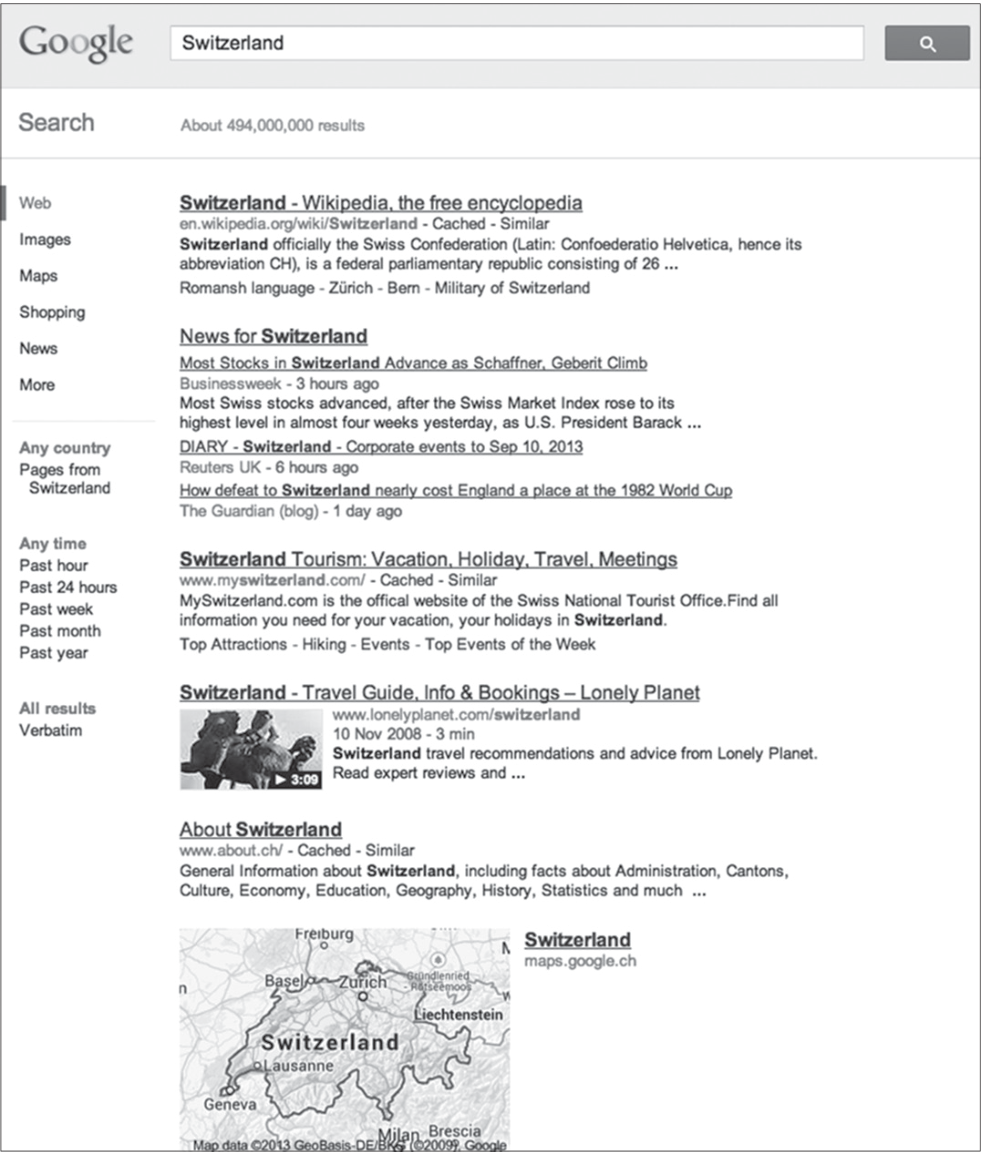 图2. Google Switzerland（即英语版 google.ch）中“Switzerland”的搜索结果。